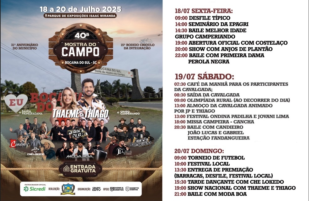 Bocaina do Sul: programação da 40ª Mostra do Campo será diversificada