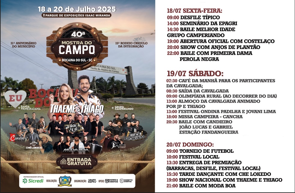 Bocaina do Sul: programação da 40ª Mostra do Campo será diversificada