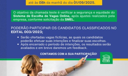 Secretaria da Educação realizará Chamada Teste para Professor Temporário neste final de semana