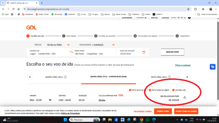 Passagem aérea da Gol está por R$ 233,69