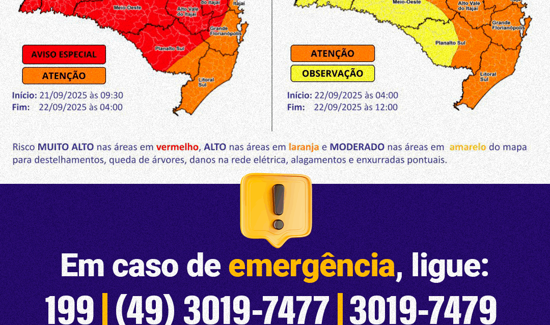 Defesa Civil alerta para risco de temporais em Lages neste domingo e segunda-feira