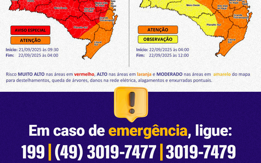 Defesa Civil alerta para risco de temporais em Lages neste domingo e segunda-feira