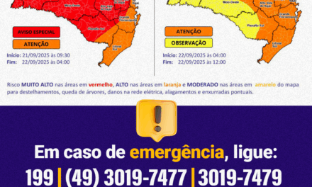 Defesa Civil alerta para risco de temporais em Lages neste domingo e segunda-feira