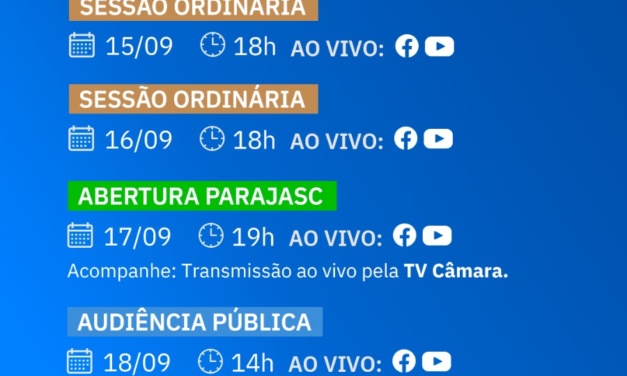 Agenda da semana na Câmara de Lages – 15 a 21 de setembro