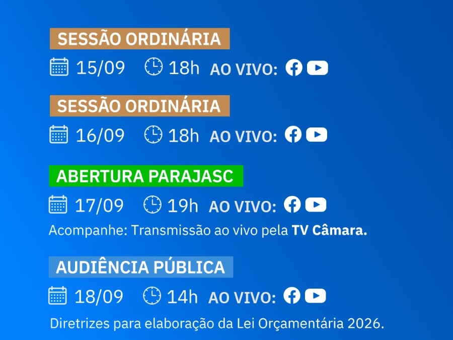 Agenda da semana na Câmara de Lages – 15 a 21 de setembro