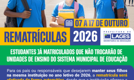 Rematrículas no Sistema Público Municipal de Educação de Lages para 2026 serão efetuadas de 7 a 17 de outubro