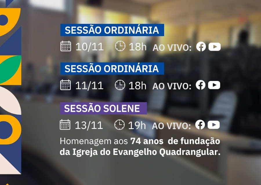 Agenda da semana na Câmara – 10 a 16 de novembro