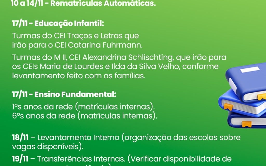 Calendário de Matrículas para o Ano Letivo de 2026