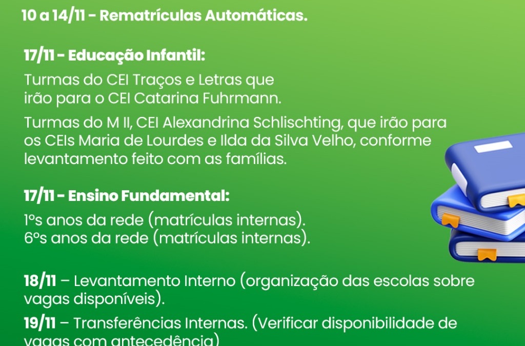 Calendário de Matrículas para o Ano Letivo de 2026