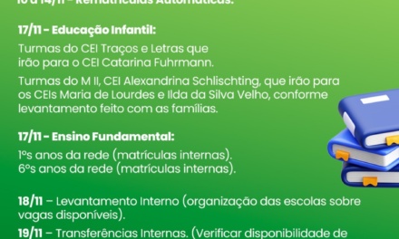 Calendário de Matrículas para o Ano Letivo de 2026