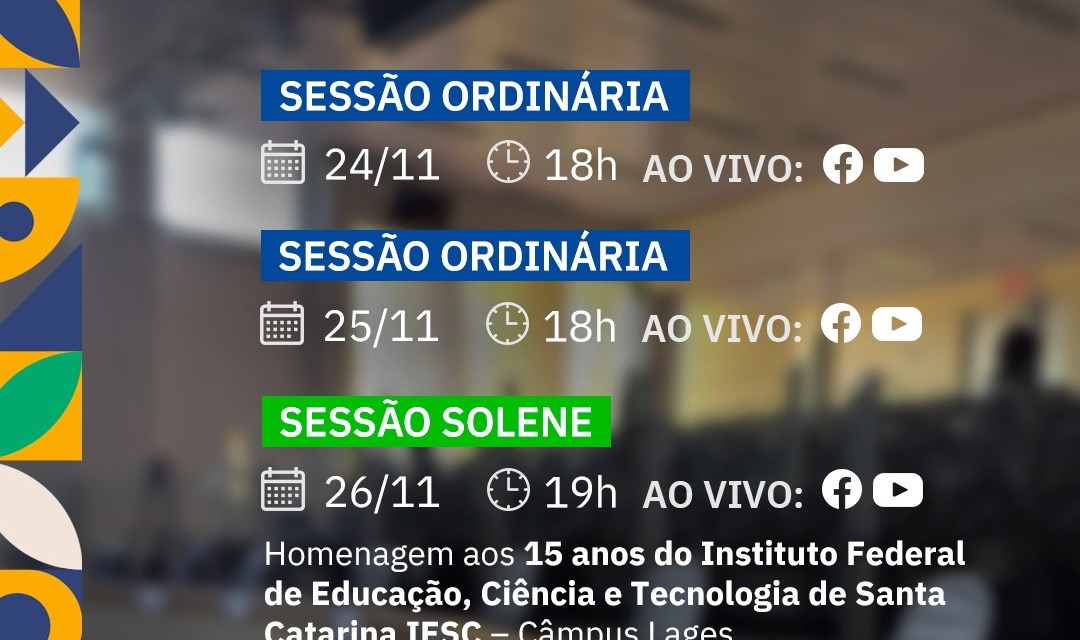 Câmara Lages: agenda da semana na Câmara – 24 a 30 de novembro