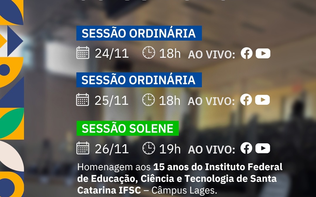 Câmara Lages: agenda da semana na Câmara – 24 a 30 de novembro