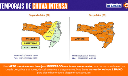 Coordenação de Proteção e Defesa Civil de Lages está em alerta devido à previsão de chuvas e ventos fortes para os próximos dias na região