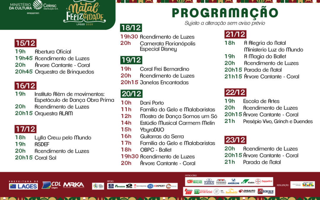 Programação cultural do Natal FelizCidade começa nesta segunda-feira