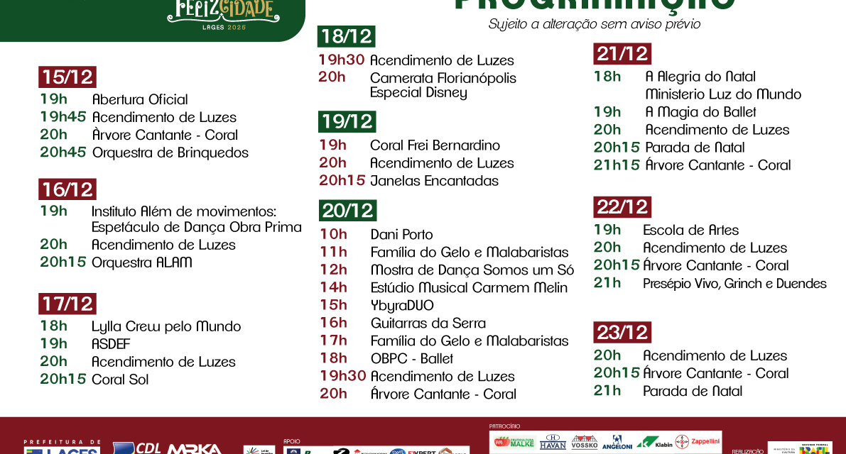 Programação cultural do Natal FelizCidade começa nesta segunda-feira