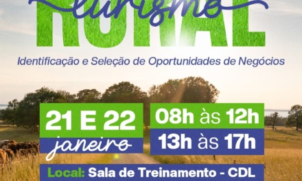 Inscrições seguem abertas para o curso “Turismo Rural: Identificação e Seleção de Oportunidade de Negócios” a ser promovido nos dias 21 e 22 de janeiro