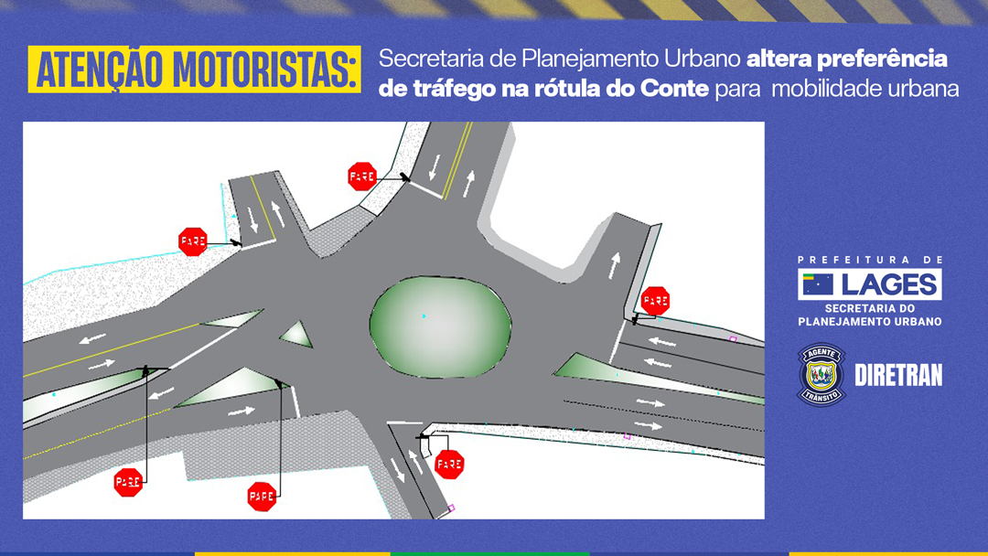 Atenção motoristas: preferencial na rotatória do bairro Conte será alterada a partir da próxima segunda-feira