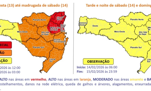 Avisos de possíveis temporais e chuvas intensas emitidos pela Defesa Civil do Estado colocam a Prefeitura de Lages em atenção a partir desta sexta-feira