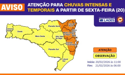 Prefeitura de Lages em atenção devido à previsão de chuvas intensas e temporais a partir desta sexta-feira (20)
