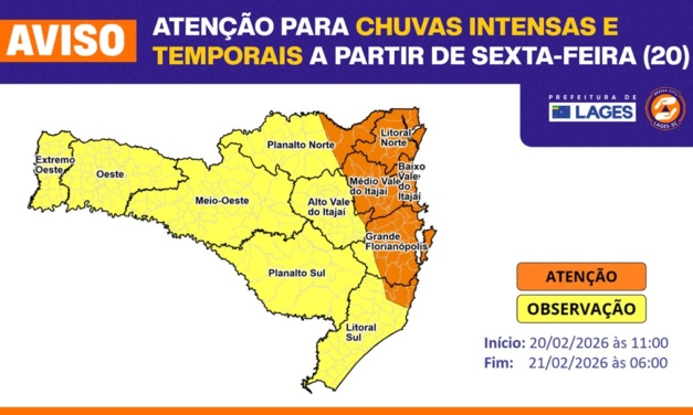 Prefeitura de Lages em atenção devido à previsão de chuvas intensas e temporais a partir desta sexta-feira (20)