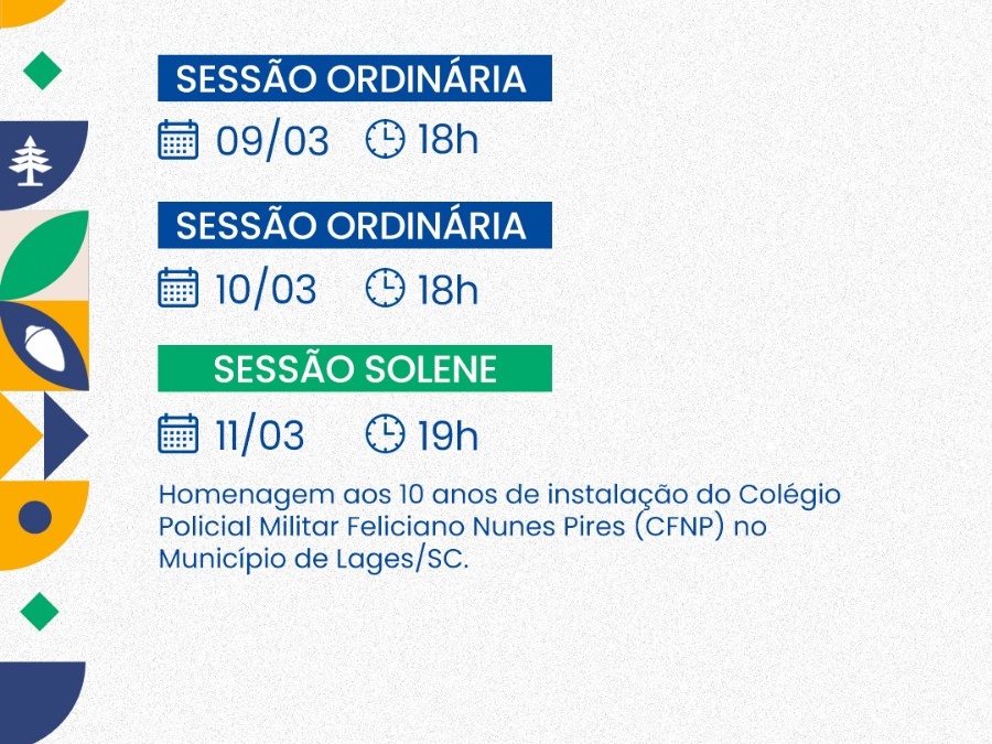 Câmara Lages: agenda da Semana – 9 a 15 de março