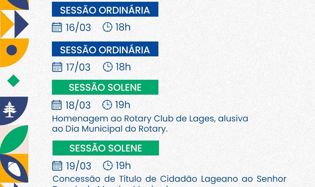 Lages: agenda da Câmara – 16 a 22 de março
