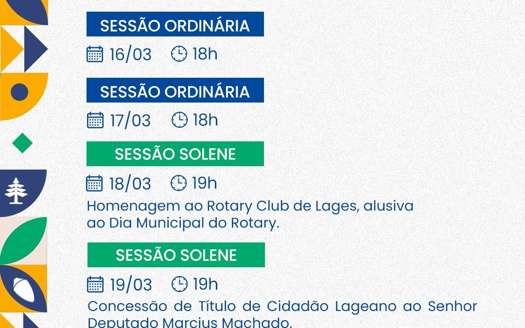 Lages: agenda da Câmara – 16 a 22 de março
